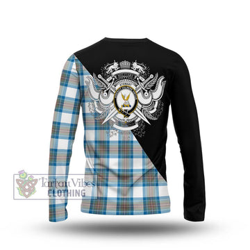 Stewart Muted Blue Tartan Long Sleeve T-Shirt with Family Crest and Military Logo Style