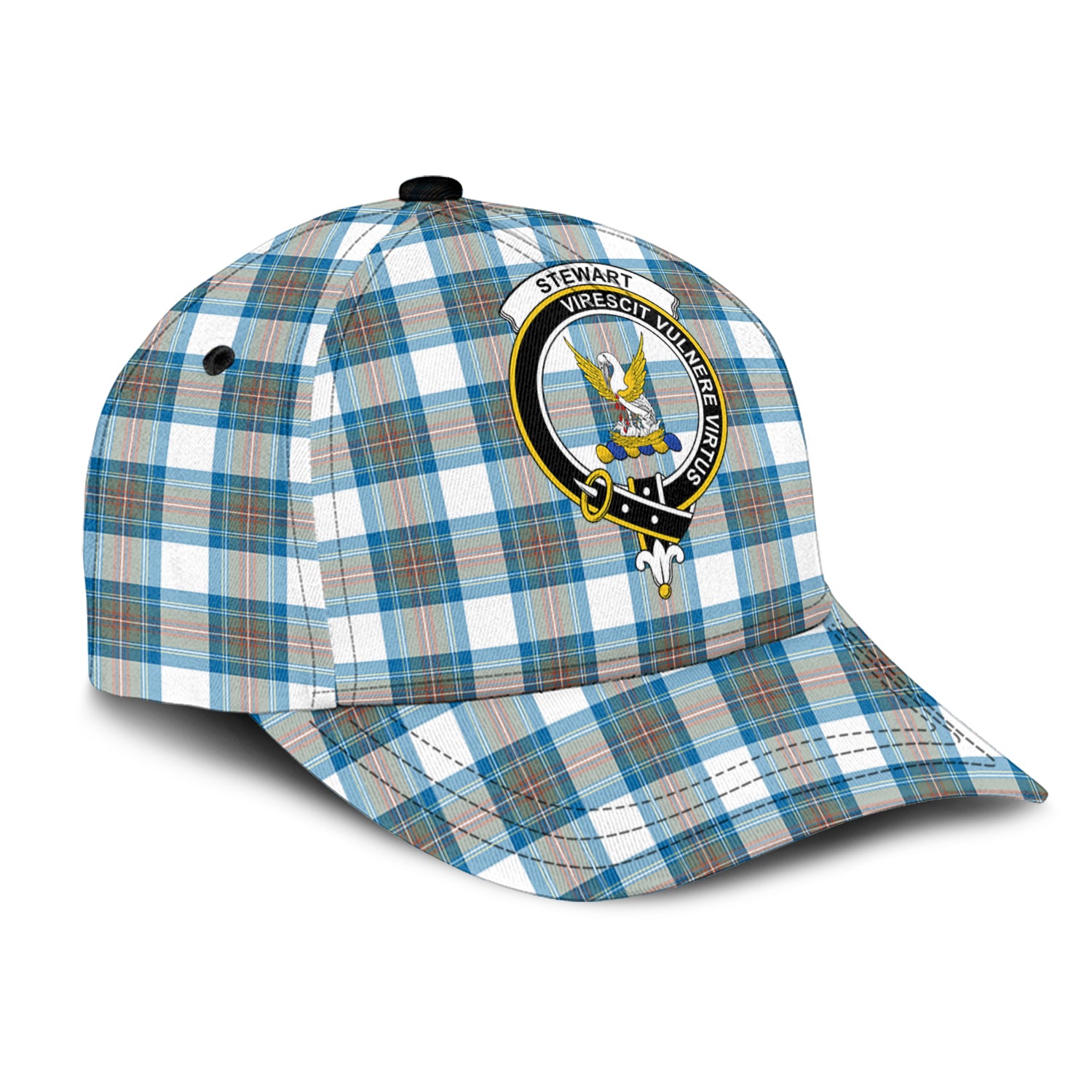 Stewart Muted Blue Tartan Classic Cap with Family Crest - Tartan Vibes Clothing