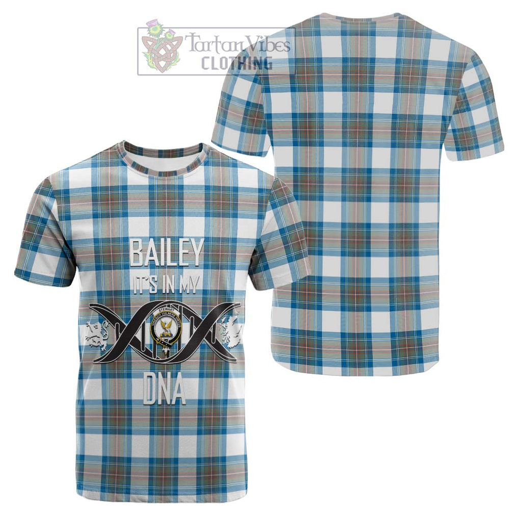 Tartan Vibes Clothing Stewart Muted Blue Tartan Cotton T-shirt with Family Crest DNA In Me Style