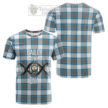 Stewart Muted Blue Tartan Cotton T-shirt with Family Crest DNA In Me Style