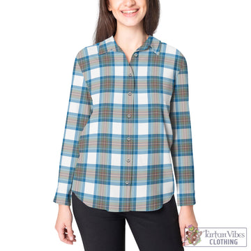 Stewart Muted Blue Tartan Women's Casual Shirt