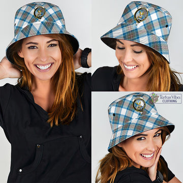 Stewart Muted Blue Tartan Bucket Hat with Family Crest