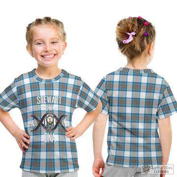 Stewart Muted Blue Tartan Kid T-Shirt with Family Crest DNA In Me Style