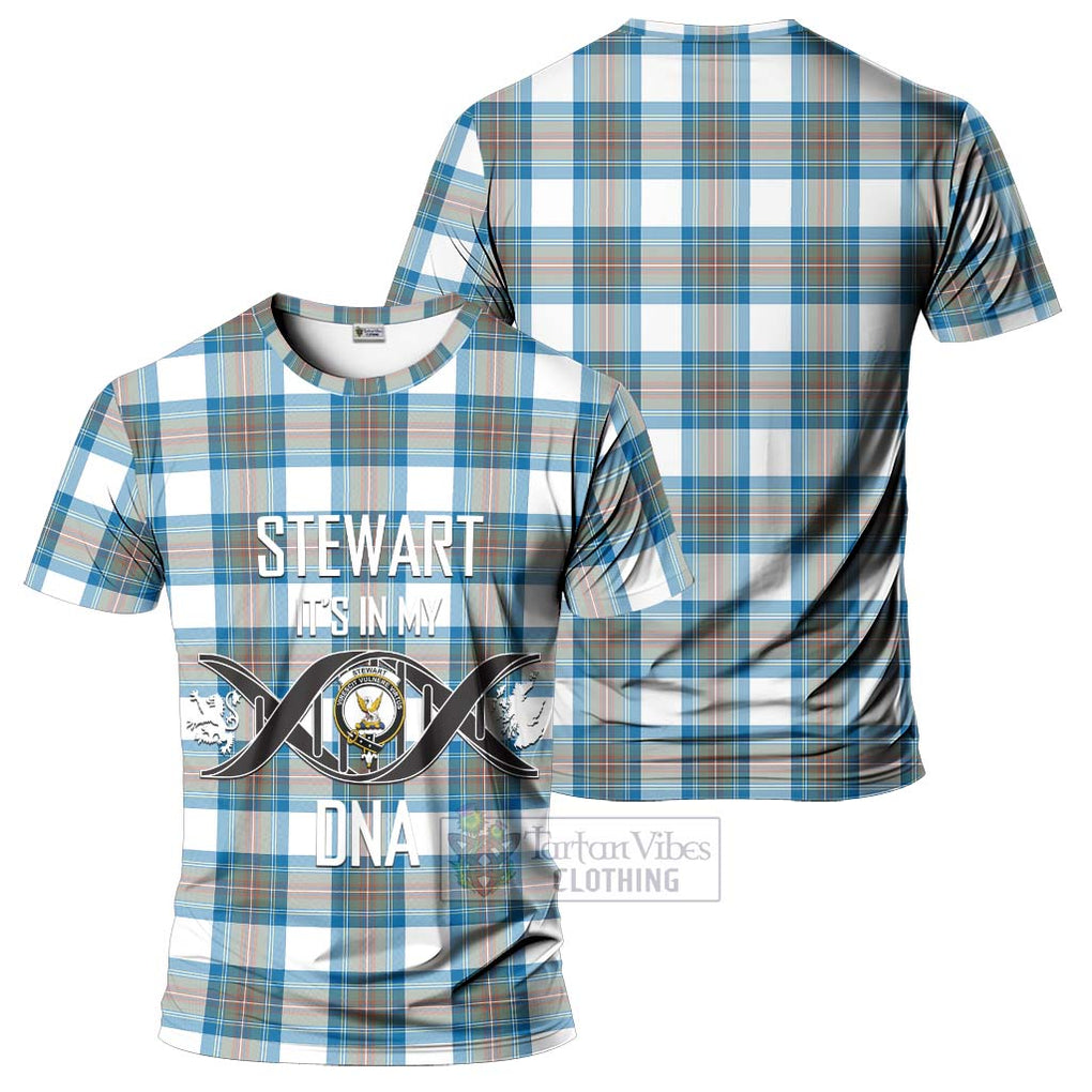 Stewart Muted Blue Tartan T-Shirt with Family Crest DNA In Me Style - Tartan Vibes Clothing