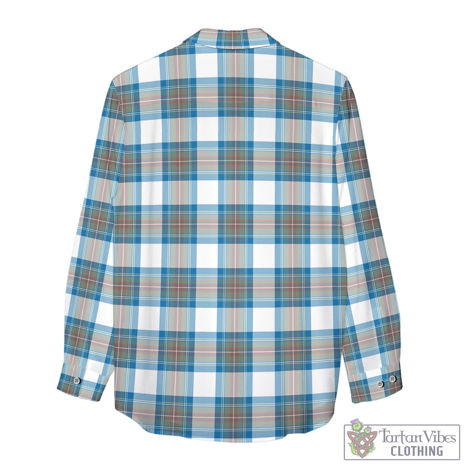 Tartan Vibes Clothing Stewart Muted Blue Tartan Womens Casual Shirt with Family Crest