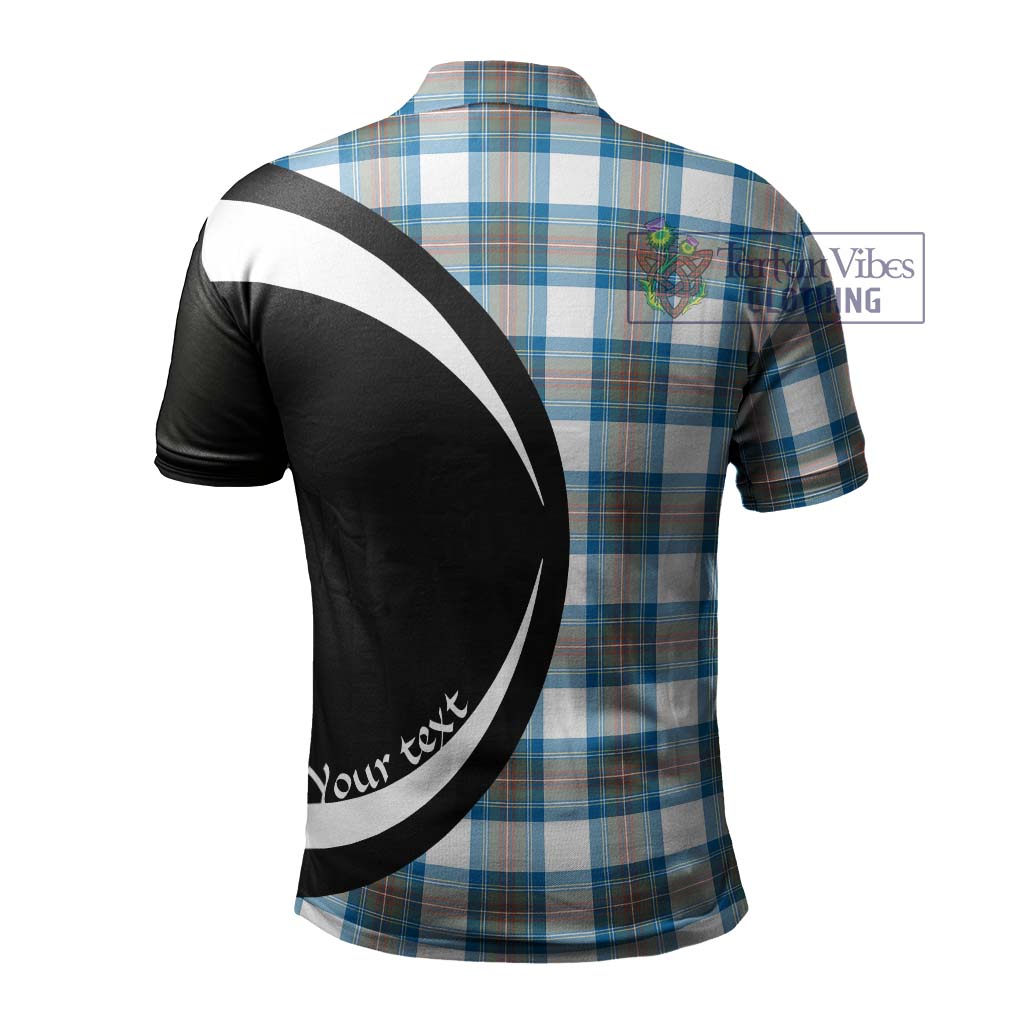 Stewart Muted Blue Tartan Men's Polo Shirt with Family Crest Circle Style - Tartan Vibes Clothing