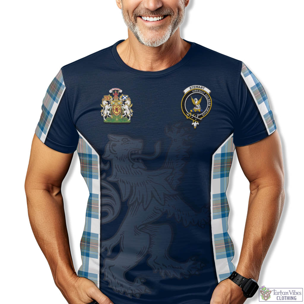 Tartan Vibes Clothing Stewart Muted Blue Tartan T-Shirt with Family Crest and Lion Rampant Vibes Sport Style