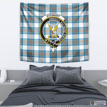 Stewart Muted Blue Tartan Tapestry Wall Hanging and Home Decor for Room with Family Crest