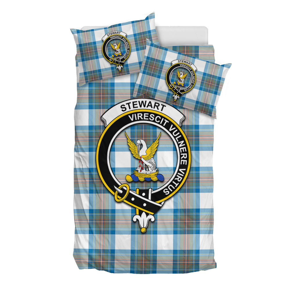 Stewart Muted Blue Tartan Bedding Set with Family Crest - Tartan Vibes Clothing