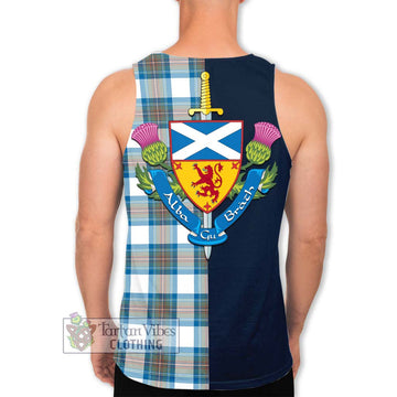 Stewart Muted Blue Tartan Men's Tank Top Alba with Scottish Lion Royal Arm Half Style