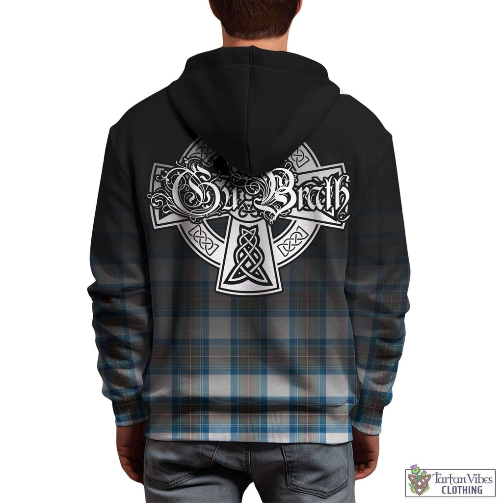 Tartan Vibes Clothing Stewart Muted Blue Tartan Hoodie Featuring Alba Gu Brath Family Crest Celtic Inspired