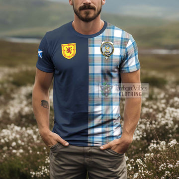 Stewart Muted Blue Tartan T-Shirt Alba with Scottish Lion Royal Arm Half Style