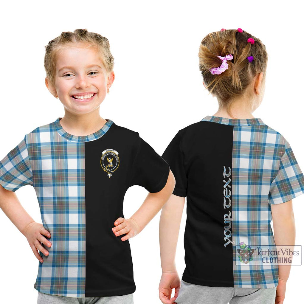 Stewart Muted Blue Tartan Kid T-Shirt with Family Crest and Half Of Me Style - Tartanvibesclothing Shop