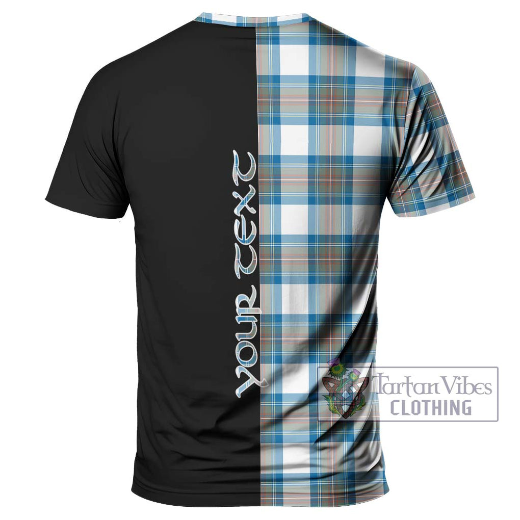 Stewart Muted Blue Tartan T-Shirt with Family Crest and Half Of Me Style - Tartanvibesclothing Shop