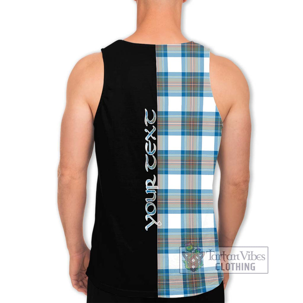 Stewart Muted Blue Tartan Men's Tank Top with Family Crest and Half Of Me Style - Tartanvibesclothing Shop