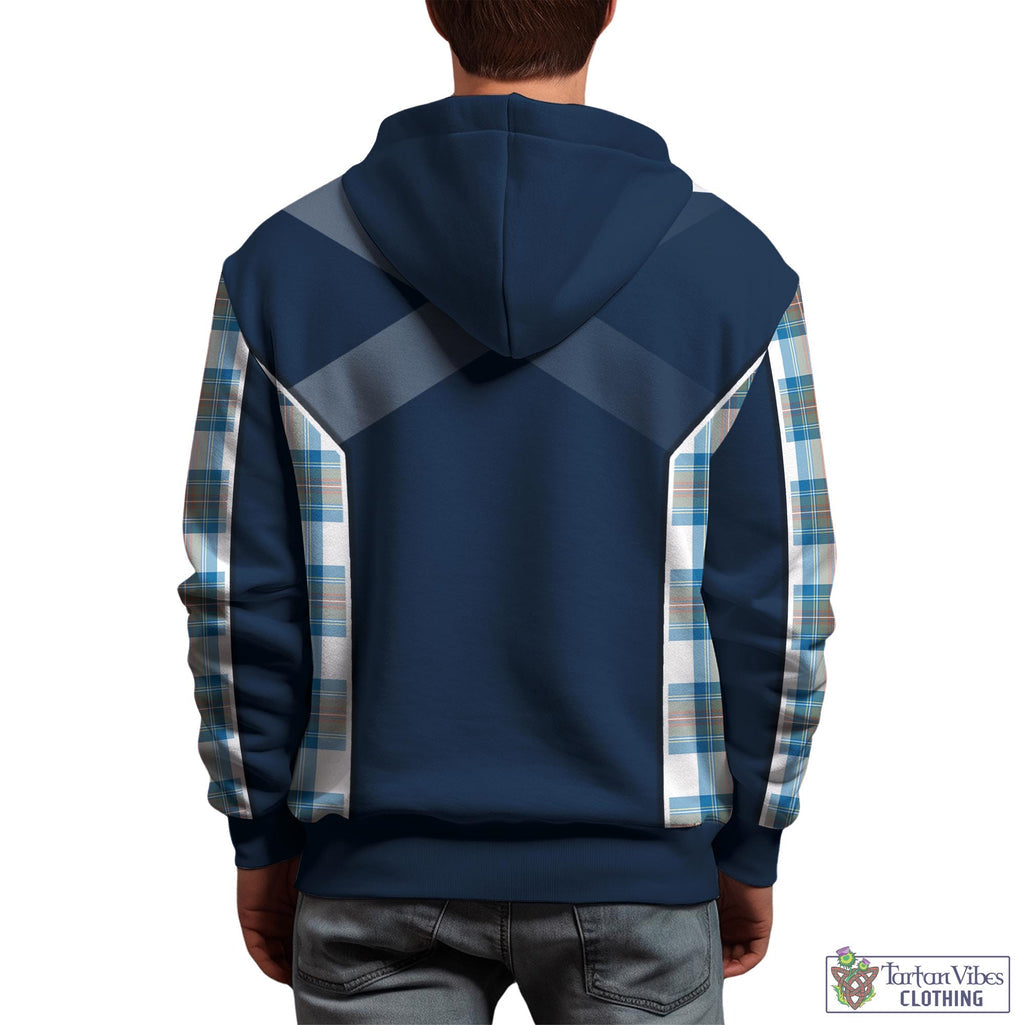 Tartan Vibes Clothing Stewart Muted Blue Tartan Hoodie with Family Crest and Scottish Thistle Vibes Sport Style