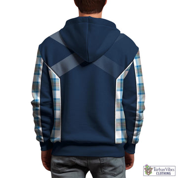 Stewart Muted Blue Tartan Hoodie with Family Crest and Scottish Thistle Vibes Sport Style