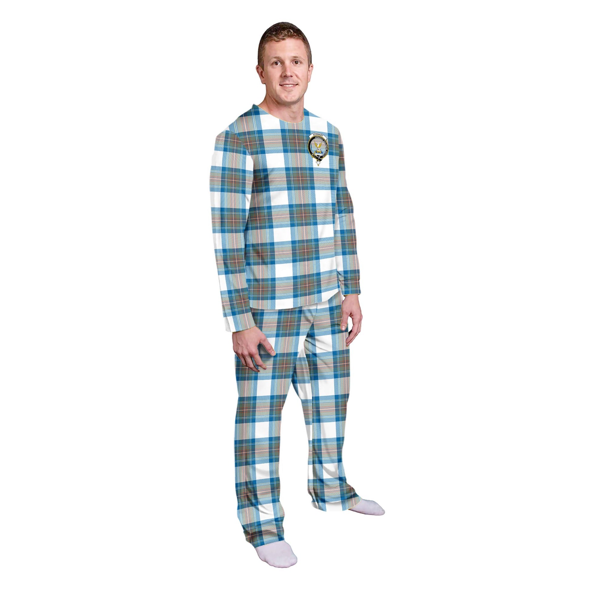 Stewart Muted Blue Tartan Pajamas Family Set with Family Crest - Tartanvibesclothing