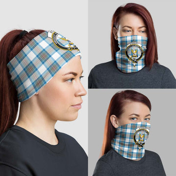 Stewart Muted Blue Tartan Neck Gaiters, Tartan Bandanas, Tartan Head Band with Family Crest