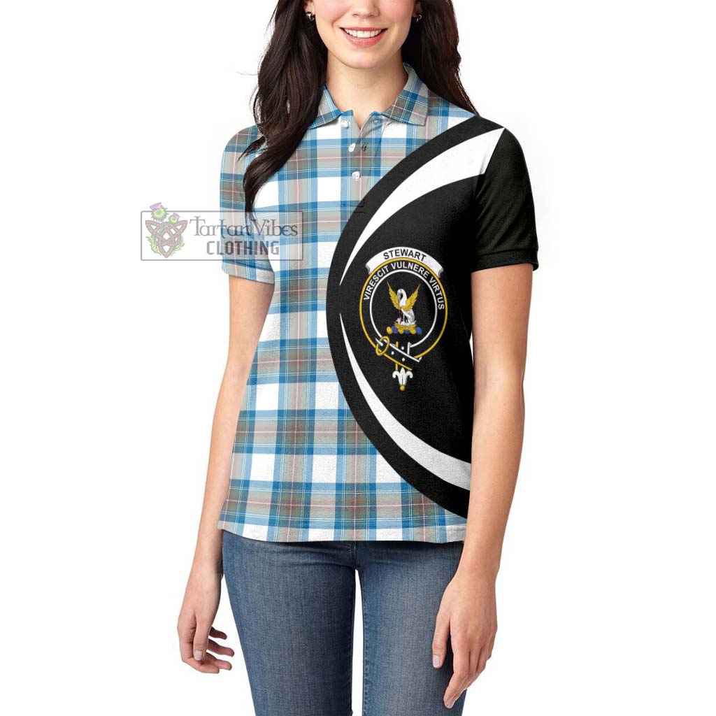 Stewart Muted Blue Tartan Women's Polo Shirt with Family Crest Circle Style - Tartan Vibes Clothing