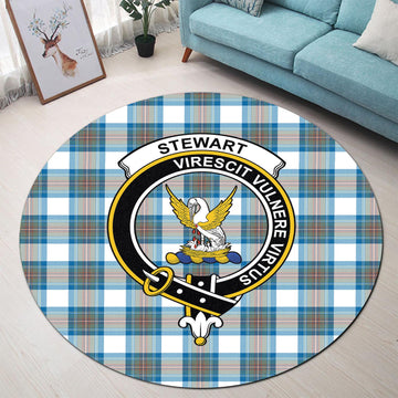 Stewart Muted Blue Tartan Round Rug with Family Crest