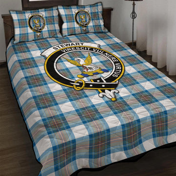 Stewart Muted Blue Tartan Quilt Bed Set with Family Crest