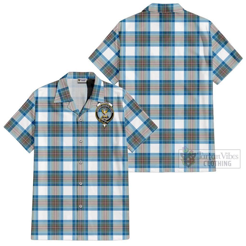 Stewart Muted Blue Tartan Cotton Hawaiian Shirt with Family Crest Kid - Tartan Vibes Clothing