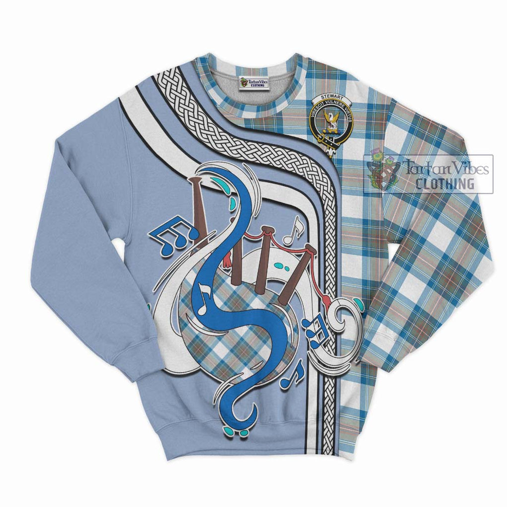 Tartan Vibes Clothing Stewart Muted Blue Tartan Sweatshirt with Epic Bagpipe Style