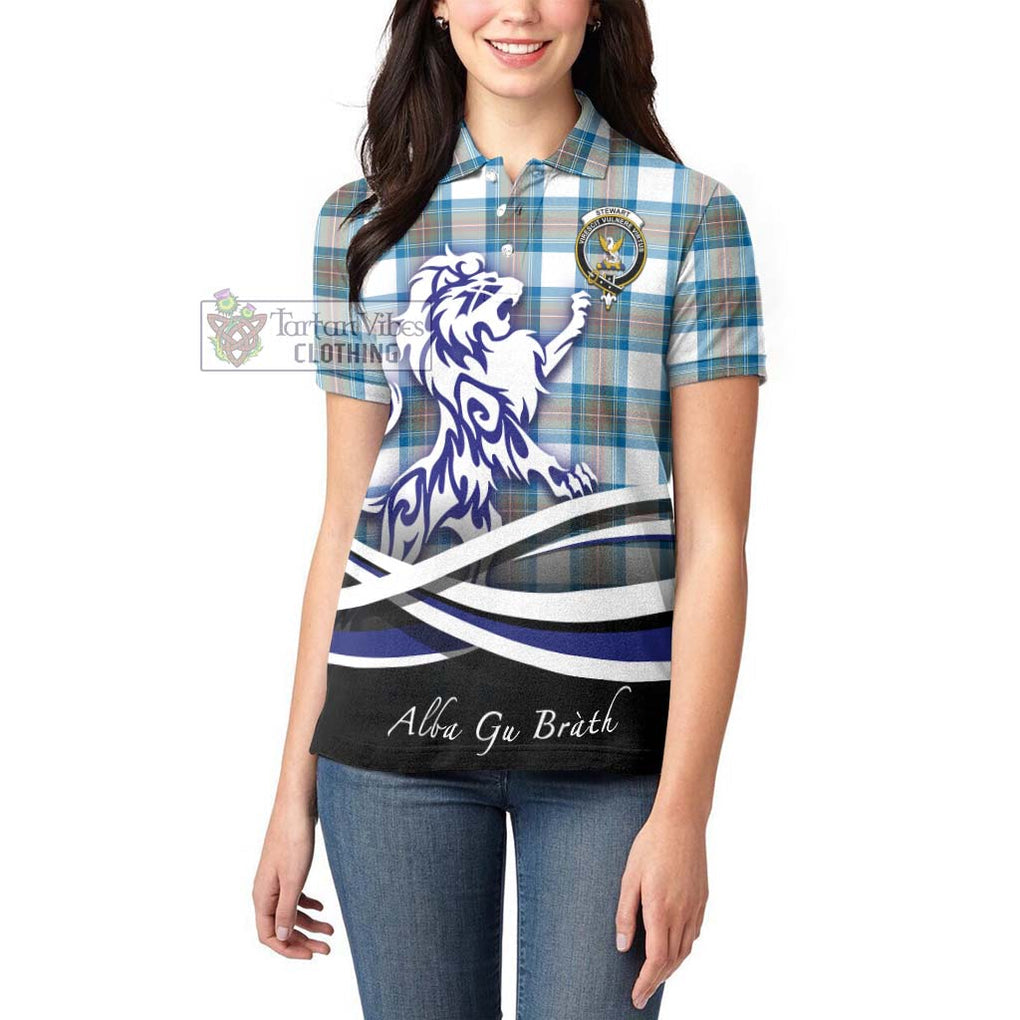 Stewart Muted Blue Tartan Women's Polo Shirt with Alba Gu Brath Regal Lion Emblem - Tartanvibesclothing Shop