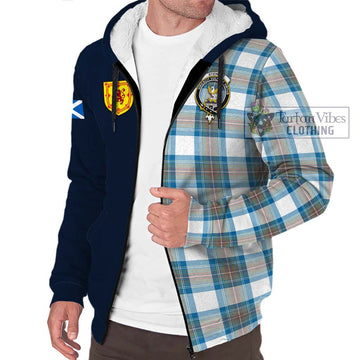 Stewart Muted Blue Tartan Sherpa Hoodie Alba with Scottish Lion Royal Arm Half Style