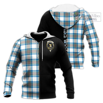 Stewart Muted Blue Tartan Knitted Hoodie with Family Crest and Half Of Me Style