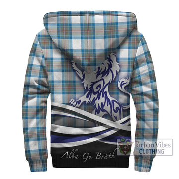 Stewart Muted Blue Tartan Sherpa Hoodie with Alba Gu Brath Regal Lion Emblem