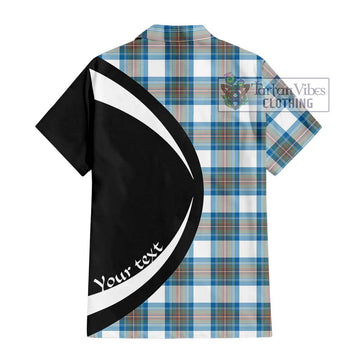 Stewart Muted Blue Tartan Short Sleeve Button Up with Family Crest Circle Style