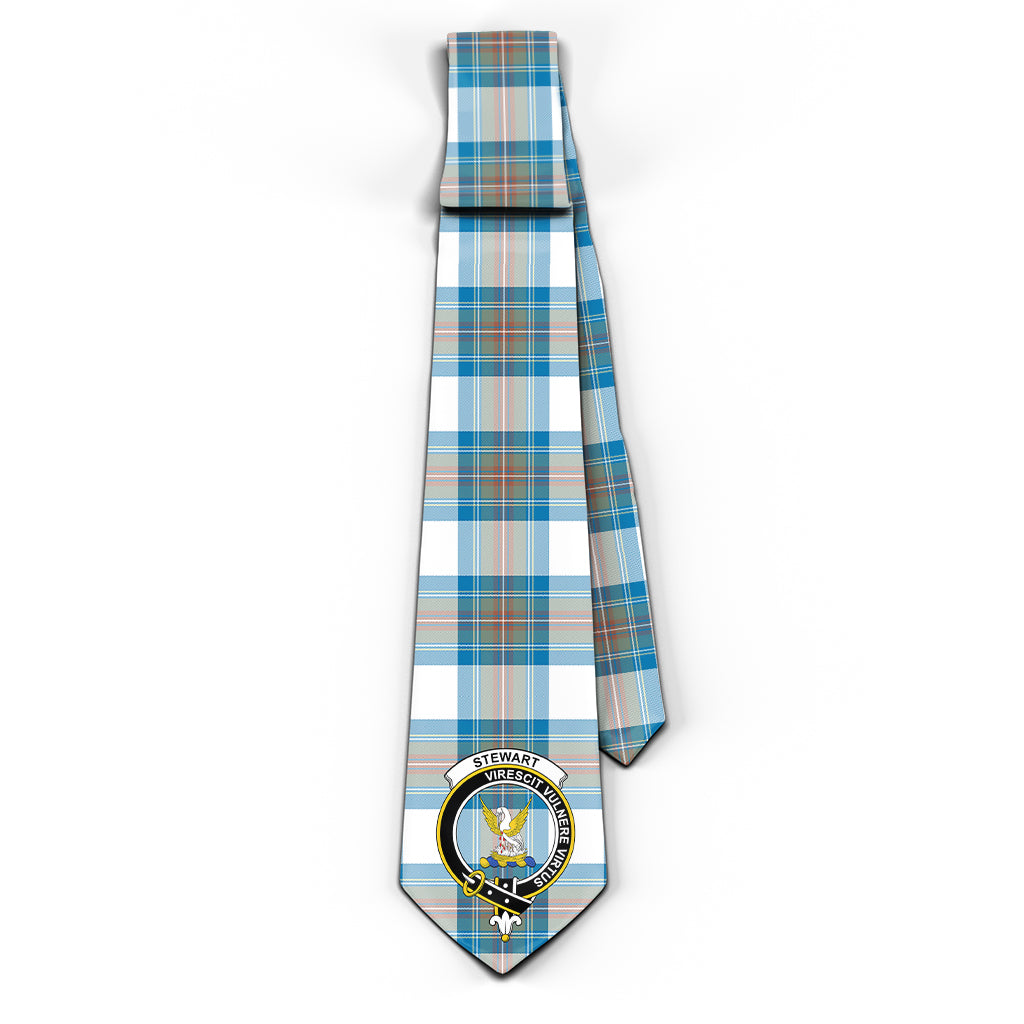 Stewart Muted Blue Tartan Classic Necktie with Family Crest - Tartan Vibes Clothing