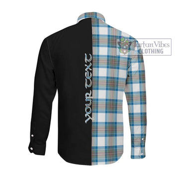 Stewart Muted Blue Tartan Long Sleeve Button Shirt with Family Crest and Half Of Me Style