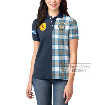 Stewart Muted Blue Tartan Women's Polo Shirt Alba with Scottish Lion Royal Arm Half Style