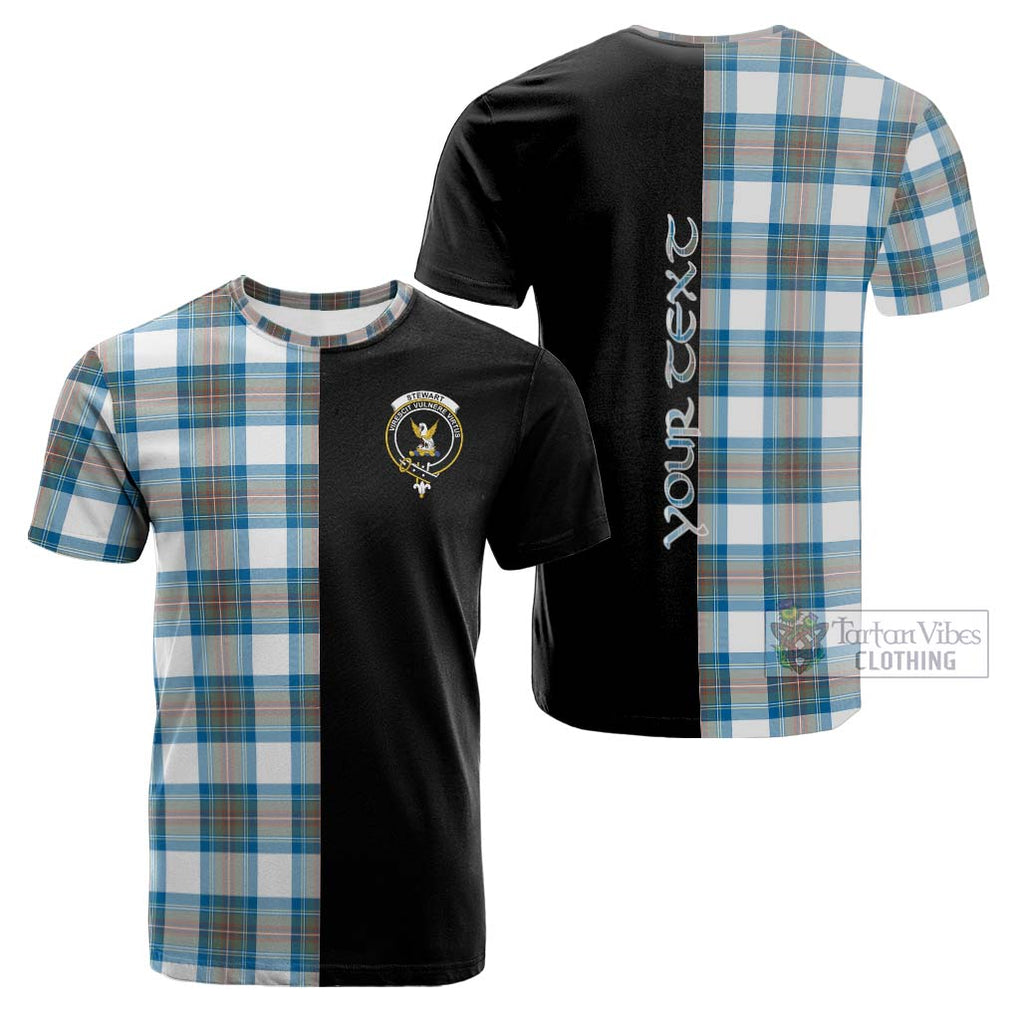 Tartan Vibes Clothing Stewart Muted Blue Tartan Cotton T-shirt with Family Crest and Half Of Me Style