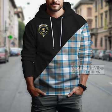 Stewart Muted Blue Tartan Hoodie with Family Crest and Military Logo Style