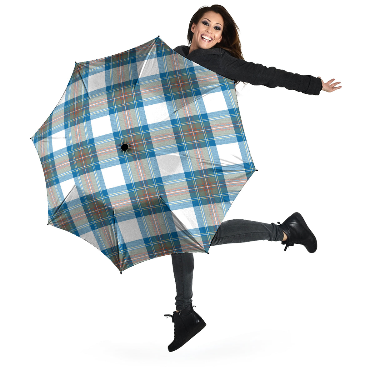 Stewart Muted Blue Tartan Umbrella - Tartanvibesclothing