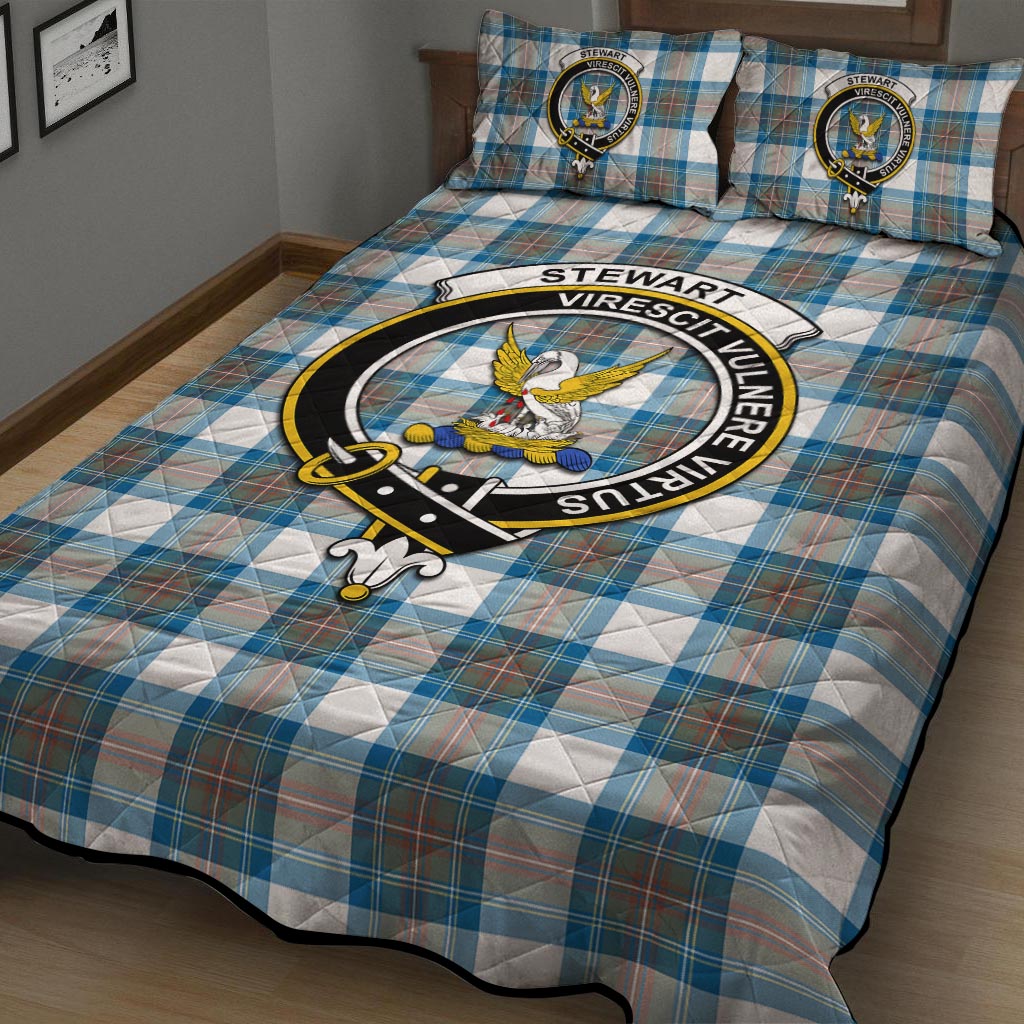 Stewart Muted Blue Tartan Quilt Bed Set with Family Crest - Tartan Vibes Clothing