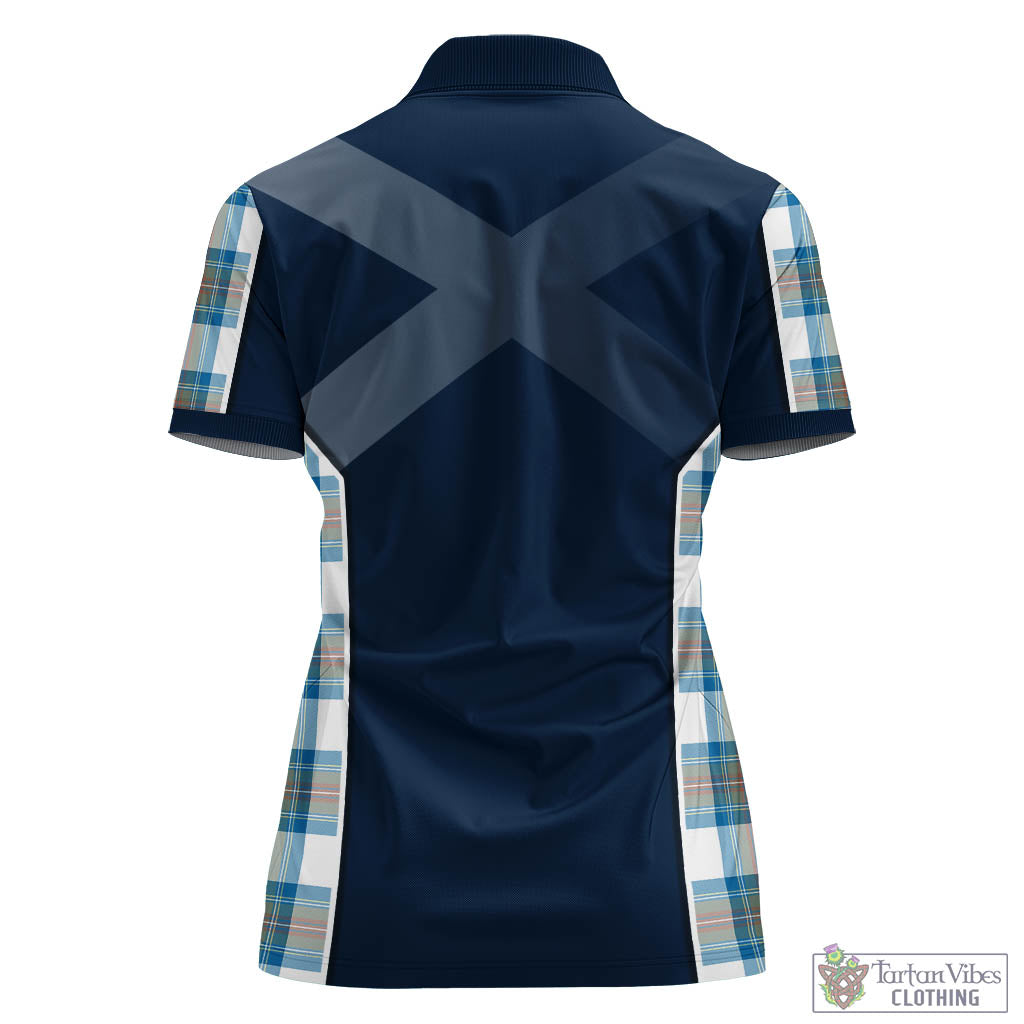 Tartan Vibes Clothing Stewart Muted Blue Tartan Women's Polo Shirt with Family Crest and Scottish Thistle Vibes Sport Style