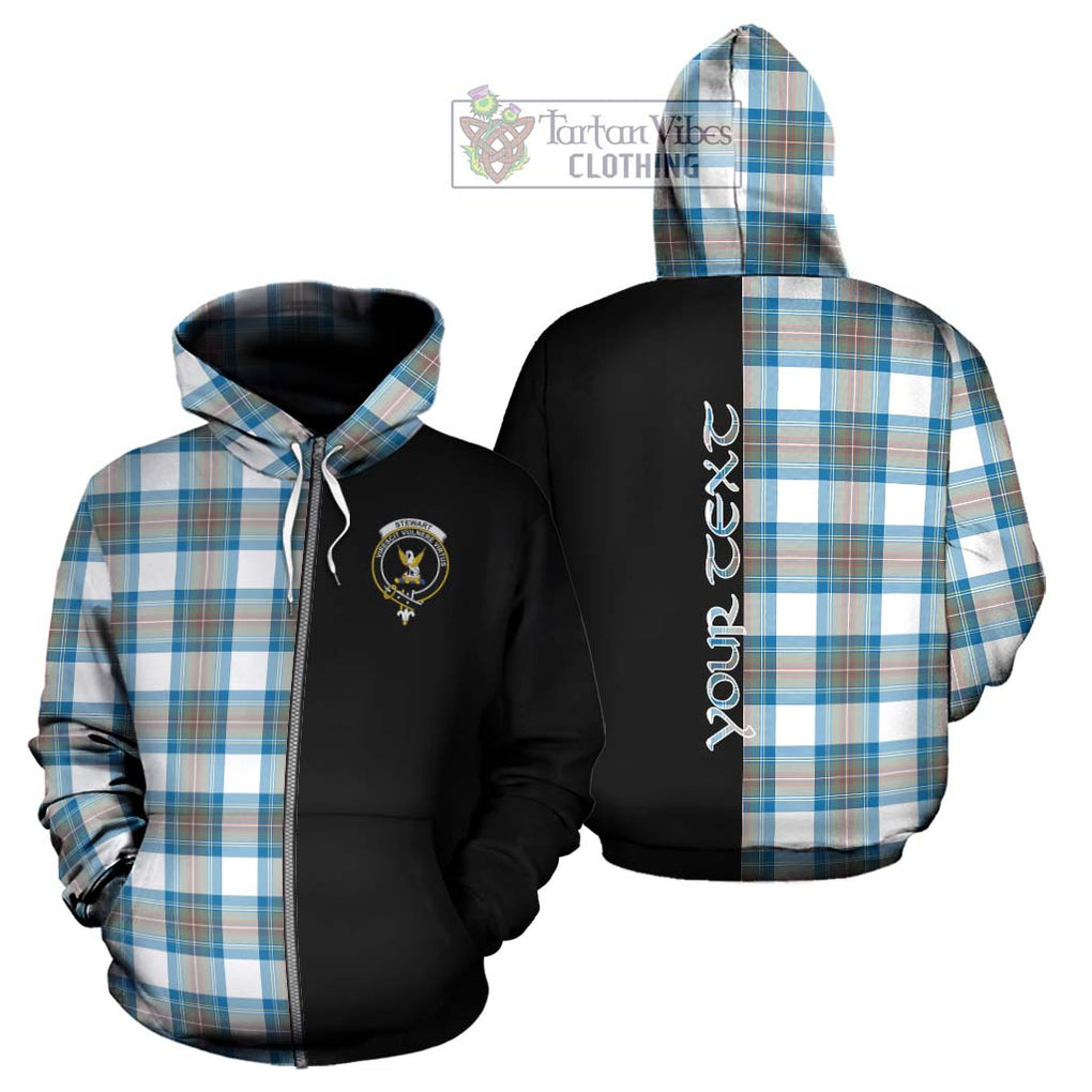 Stewart Muted Blue Tartan Hoodie with Family Crest and Half Of Me Style - Tartanvibesclothing Shop