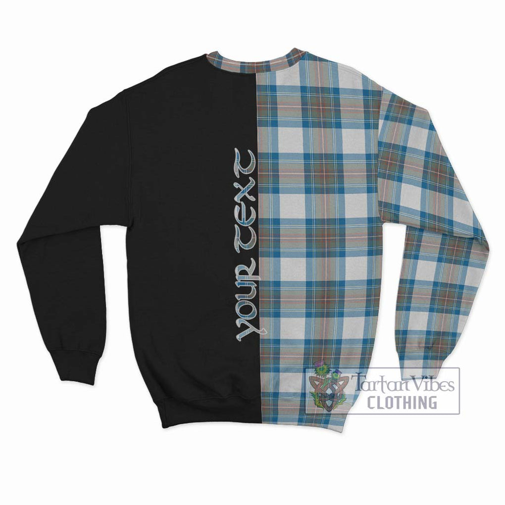 Stewart Muted Blue Tartan Sweatshirt with Family Crest and Half Of Me Style - Tartanvibesclothing Shop