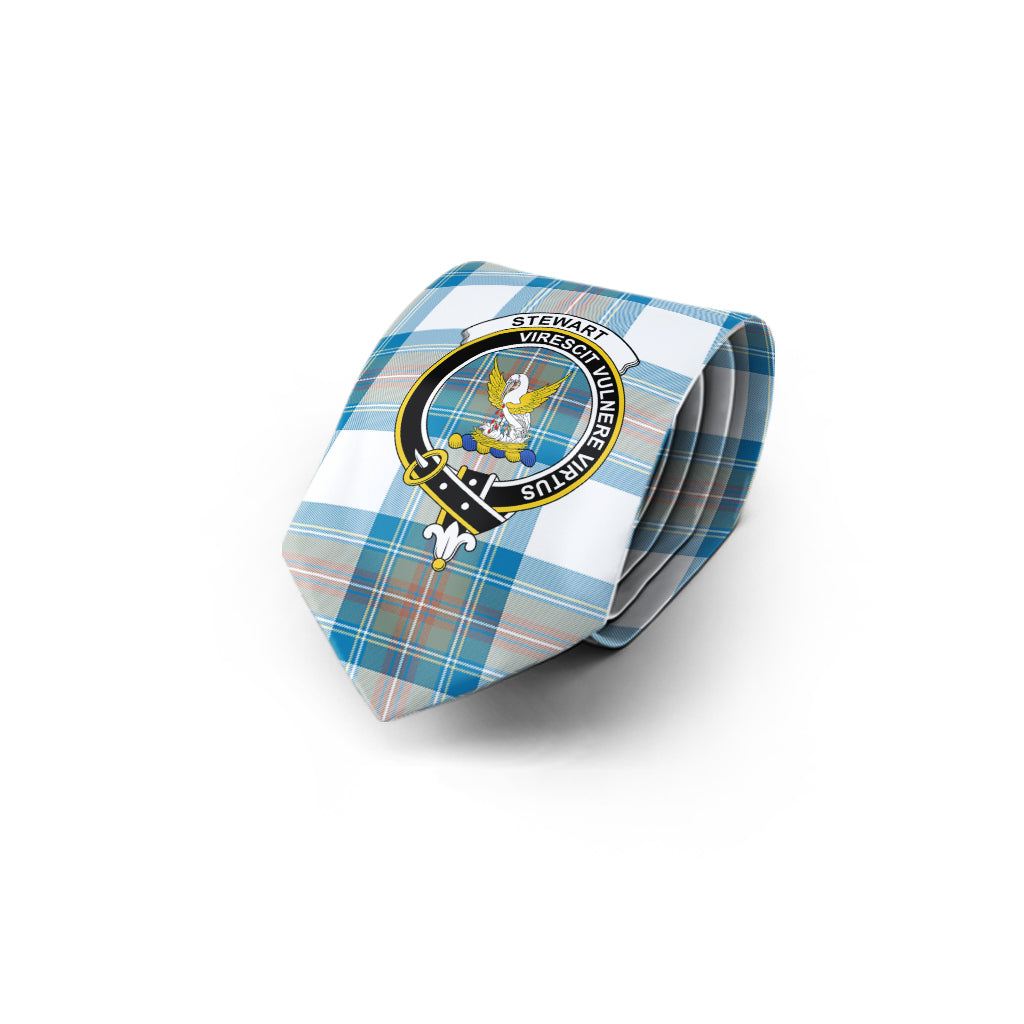 Stewart Muted Blue Tartan Classic Necktie with Family Crest - Tartan Vibes Clothing