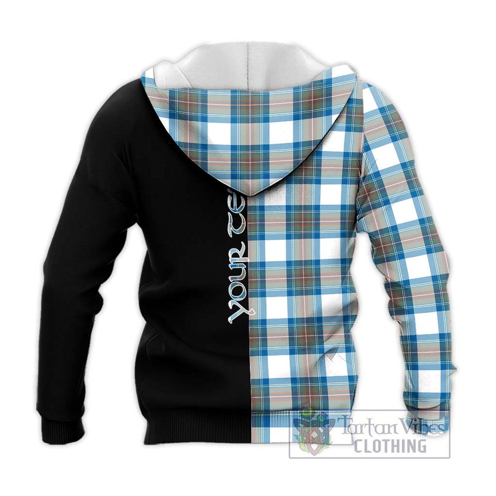 Stewart Muted Blue Tartan Knitted Hoodie with Family Crest and Half Of Me Style - Tartanvibesclothing Shop