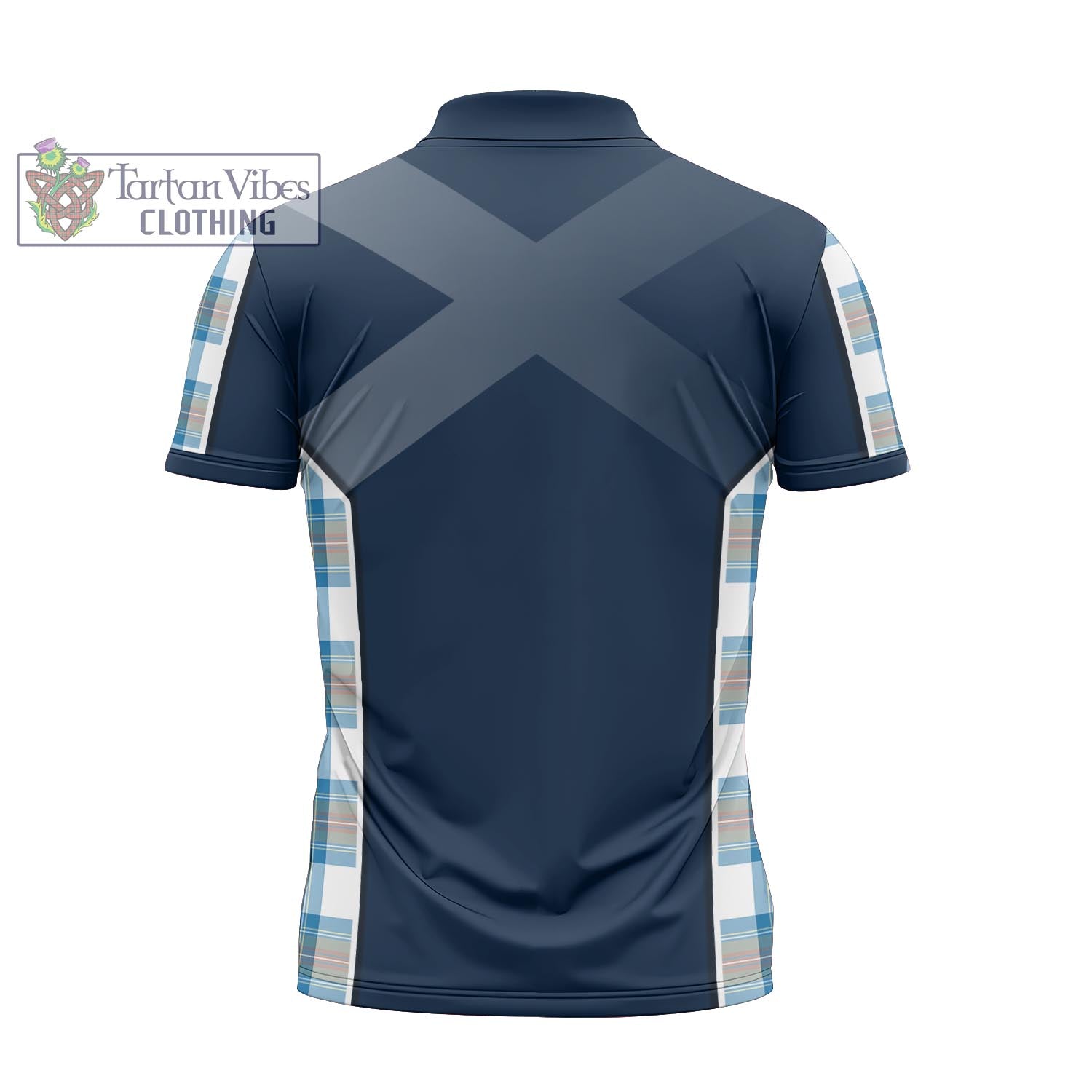 Tartan Vibes Clothing Stewart Muted Blue Tartan Zipper Polo Shirt with Family Crest and Scottish Thistle Vibes Sport Style