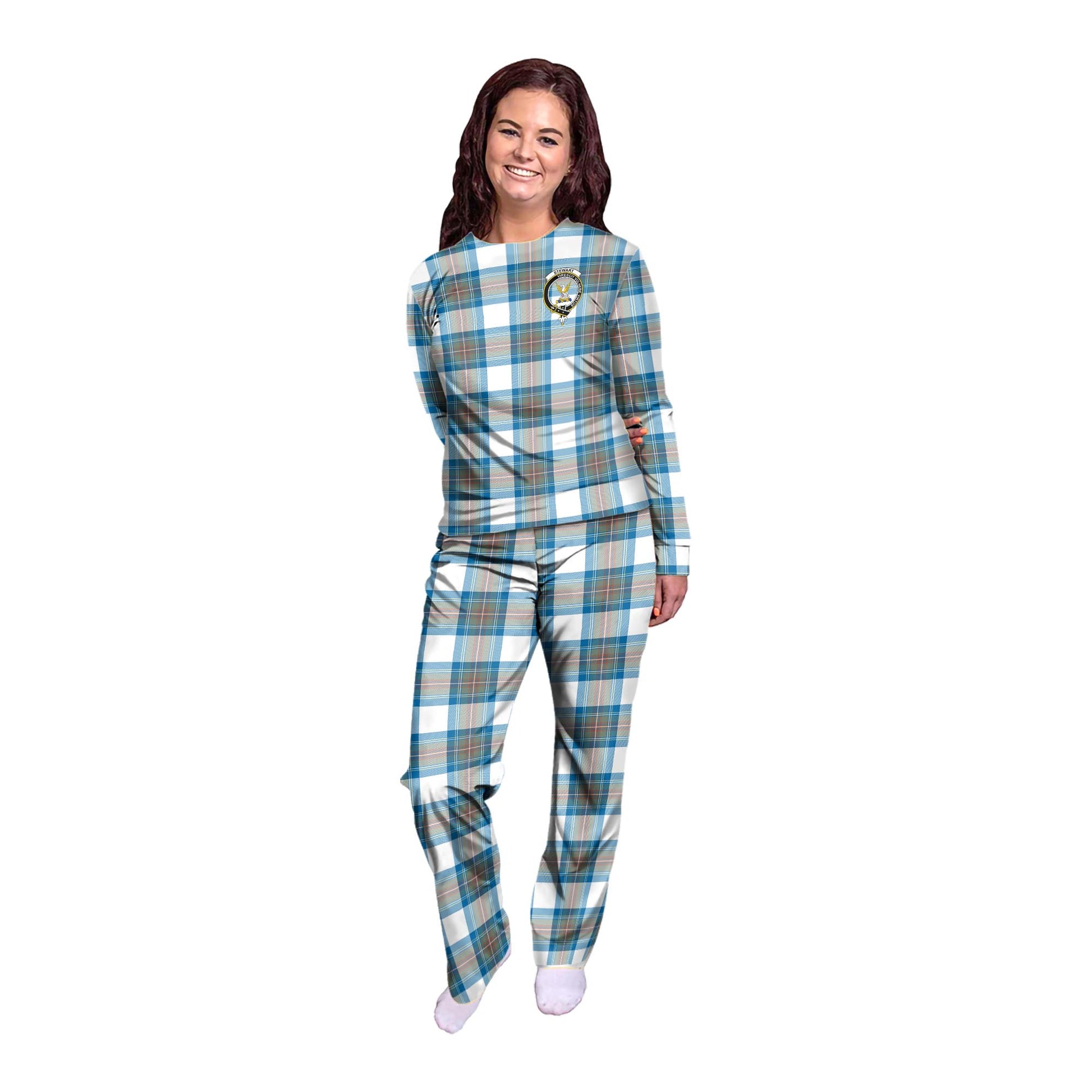 Stewart Muted Blue Tartan Pajamas Family Set with Family Crest - Tartanvibesclothing