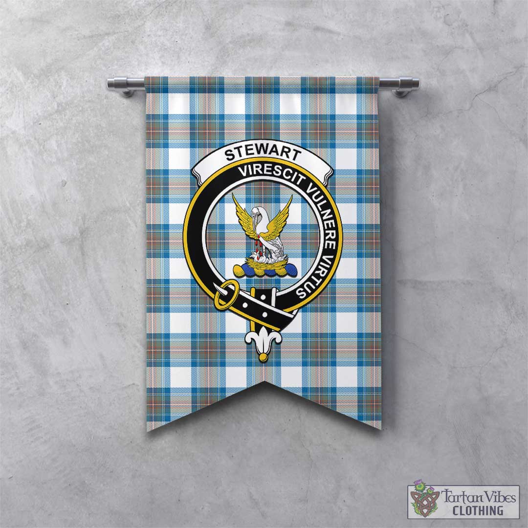 Tartan Vibes Clothing Stewart Muted Blue Tartan Gonfalon, Tartan Banner with Family Crest