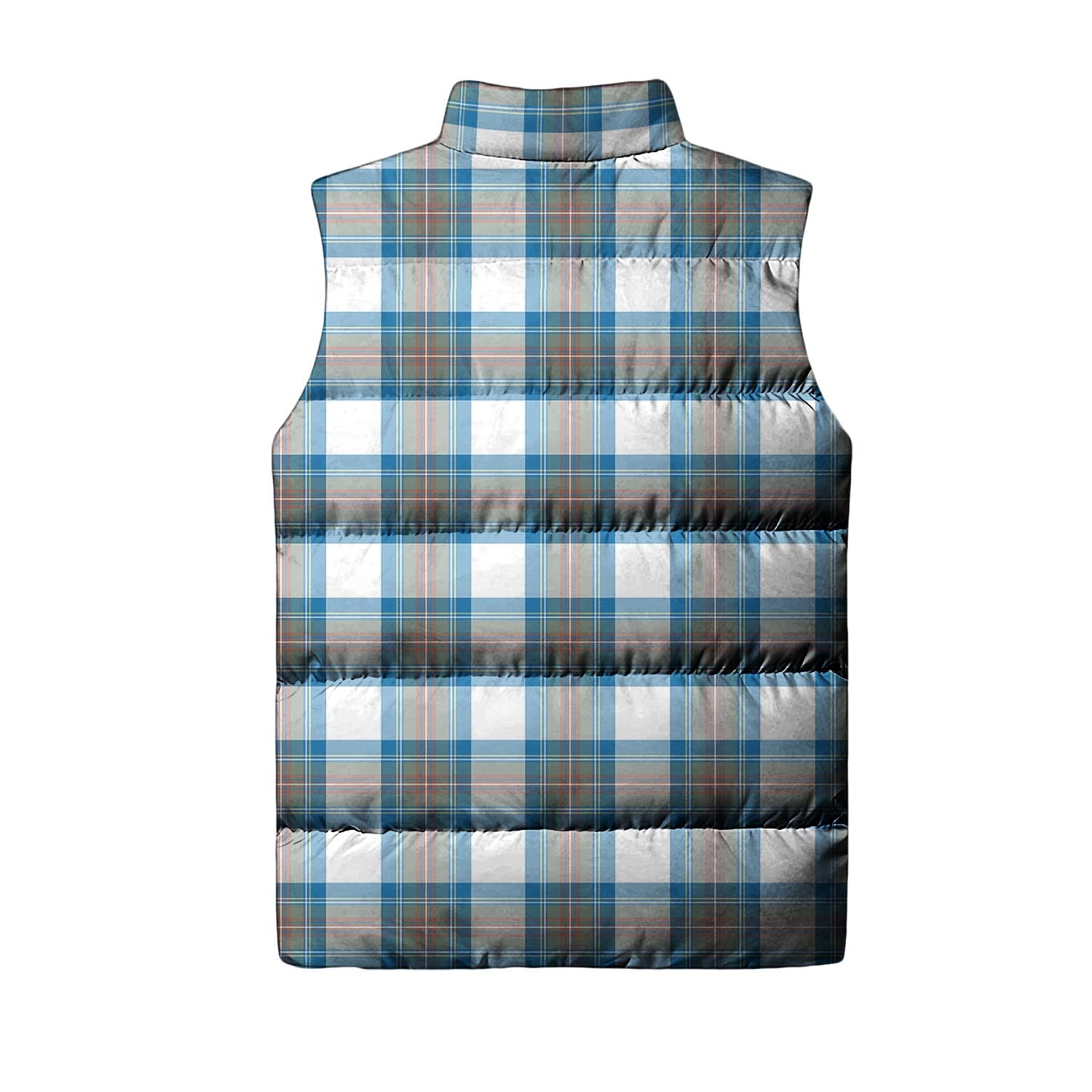 Stewart Muted Blue Tartan Sleeveless Puffer Jacket with Family Crest - Tartanvibesclothing