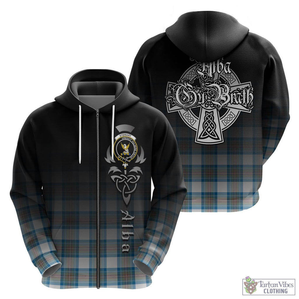 Tartan Vibes Clothing Stewart Muted Blue Tartan Hoodie Featuring Alba Gu Brath Family Crest Celtic Inspired